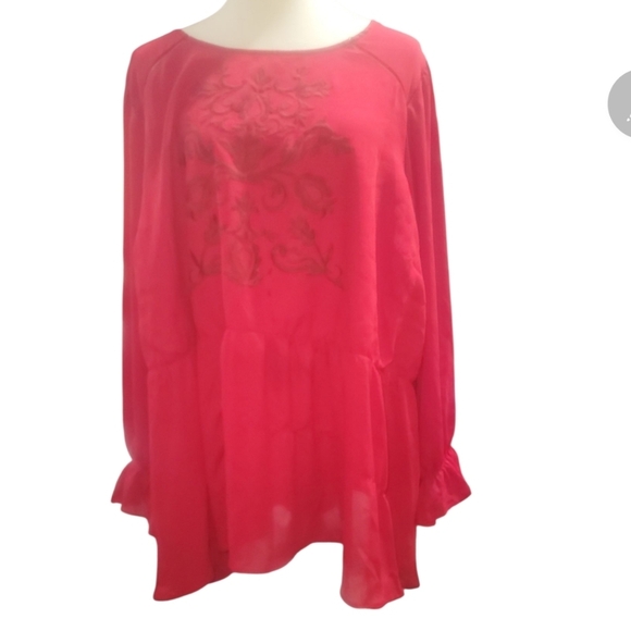 Torrid jester red embroidered georgette peplum long sleeve blouse 28 - Picture 7 of 12